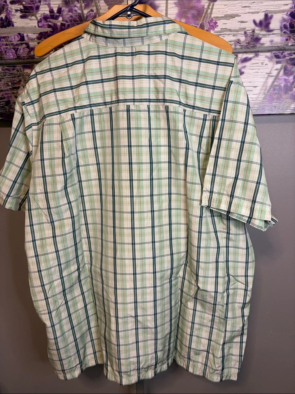 Men’s The North Face Light Green Plaid Short-Sleeve Button-Up Shirt Size XL